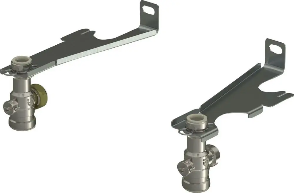 BOSCH Installationszubehör bestehend aus zwei Metallhaltern mit Kugelventilen zur Verbindung von Pufferspeichern für Heizsysteme.